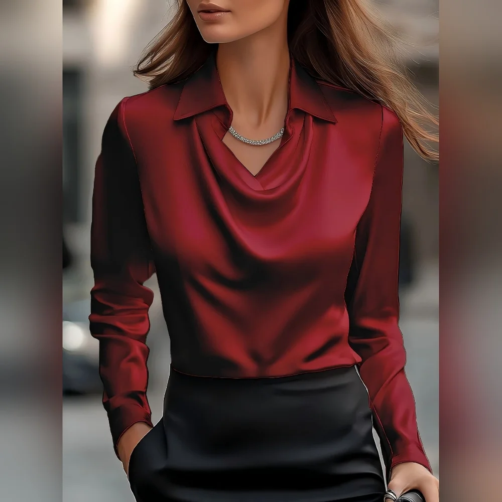 Elegant Collared Neck Women's Red Top - Picture 1 of 7